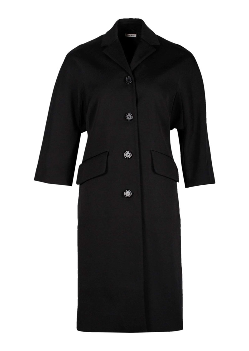 Miu Miu Single-Breasted Coat in Black Polyamide