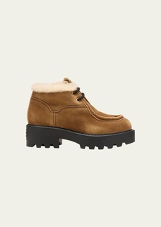 Miu Miu Suede Shearling Lace-Up Chukka Booties