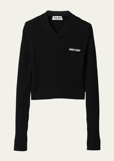 Miu Miu V-Neck Ribbed Wool Cropped Sweater