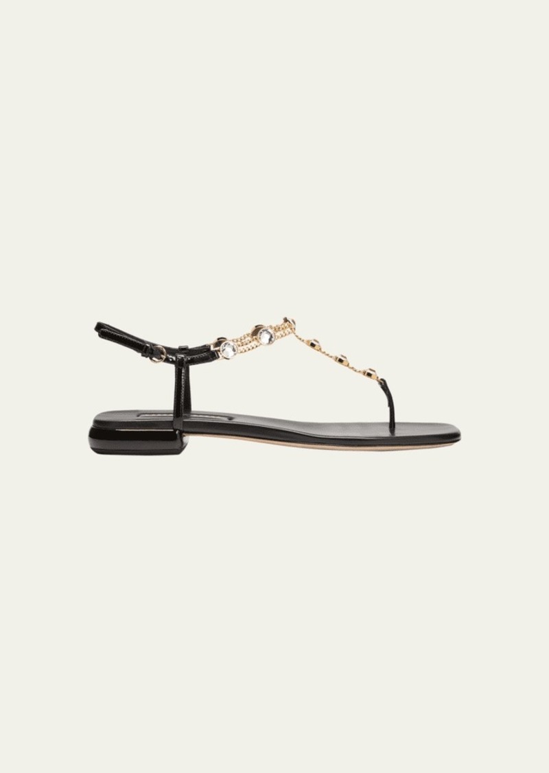 Miu Miu Vernice Crystal Chain Thong Sandals