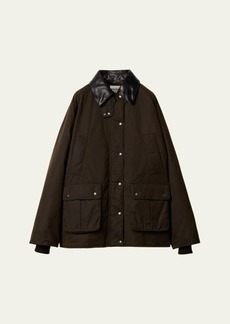 Miu Miu Waxed Canvas Leather Collar Oversized Jacket