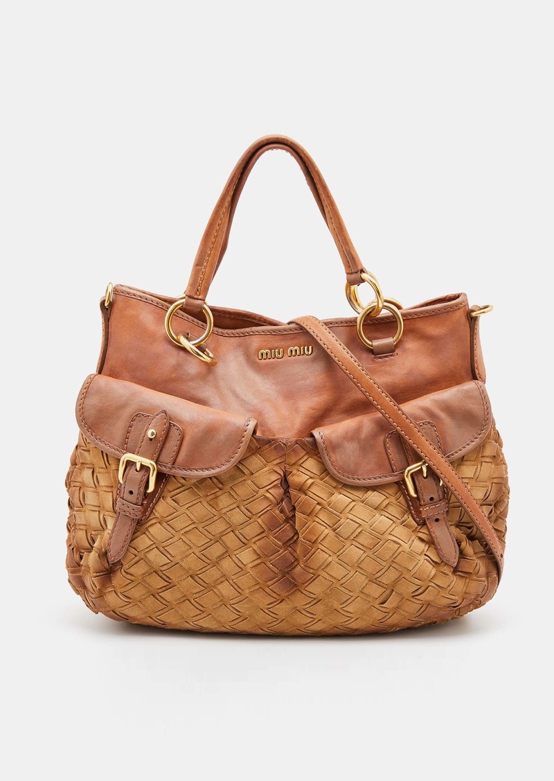 Miu Miu Woven Suede And Leather Satchel