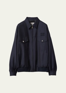 Miu Miu Zip-Up Wool Bomber Jacket with Logo Detail