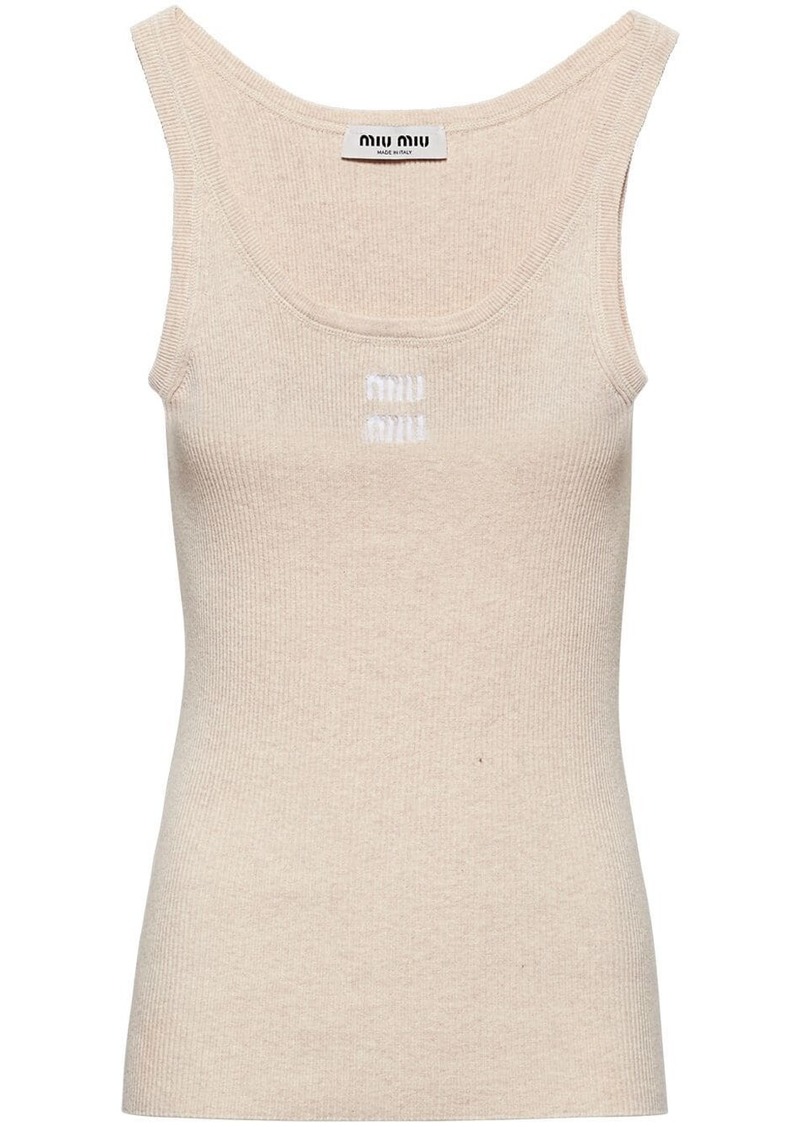 Miu Miu logo-embroidered cotton tank top