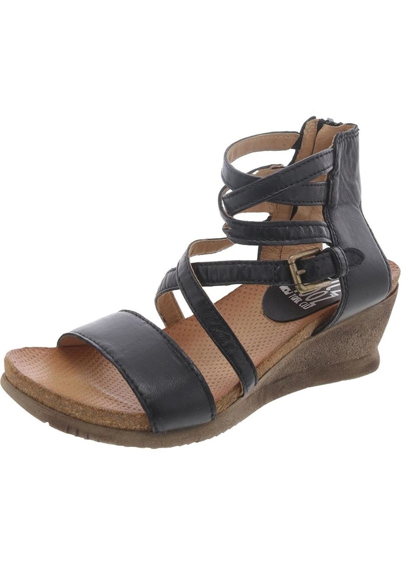 Miz Mooz Shay Womens Leather Distressed Wedge Sandals