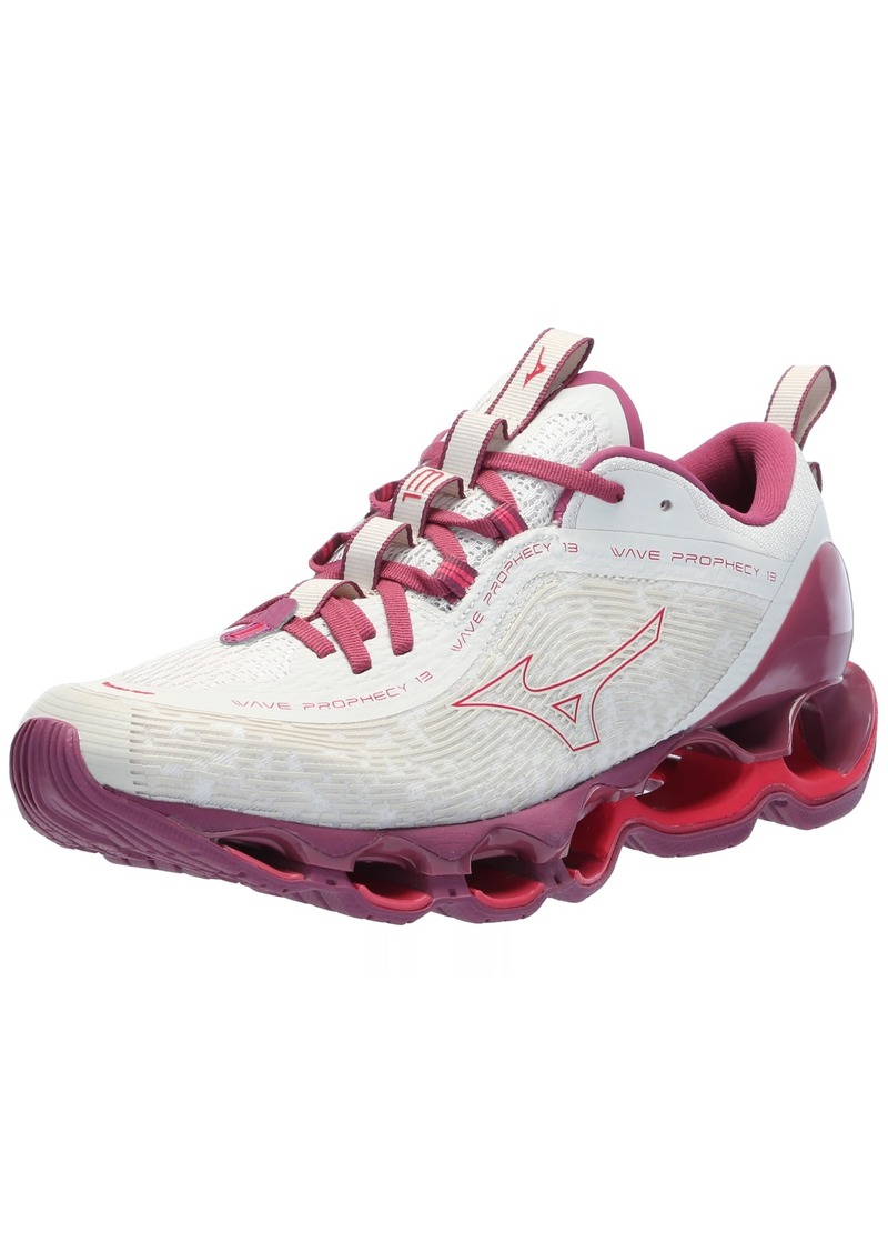 Mizuno Women's Wave Prophecy 13 Running Shoe White Sand-Azalea