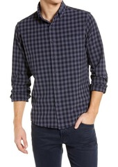 Mizzen+Main City Trim Fit Check Performance Flannel Button-Up Shirt in Navy Gray Gingham Check at Nordstrom