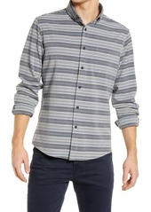 Mizzen+Main City Trim Fit Stripe Performance Flannel Button-Up Shirt in Navy Horizontal Stripe at Nordstrom