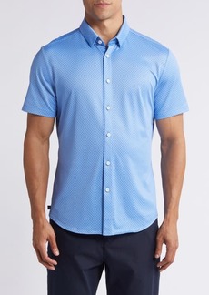 Mizzen+Main Halyard Trim Fit Dot Short Sleeve Performance Knit Button-Up Shirt