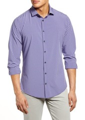 Mizzen+Main Leeward Check Antimicrobial Stretch Button-Up Shirt in Navy Purple Gingham at Nordstrom