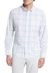 Mizzen+Main Leeward Plaid No-Tuck Stretch Performance Button-Up Shirt in Teal Multi Plaid at Nordstrom
