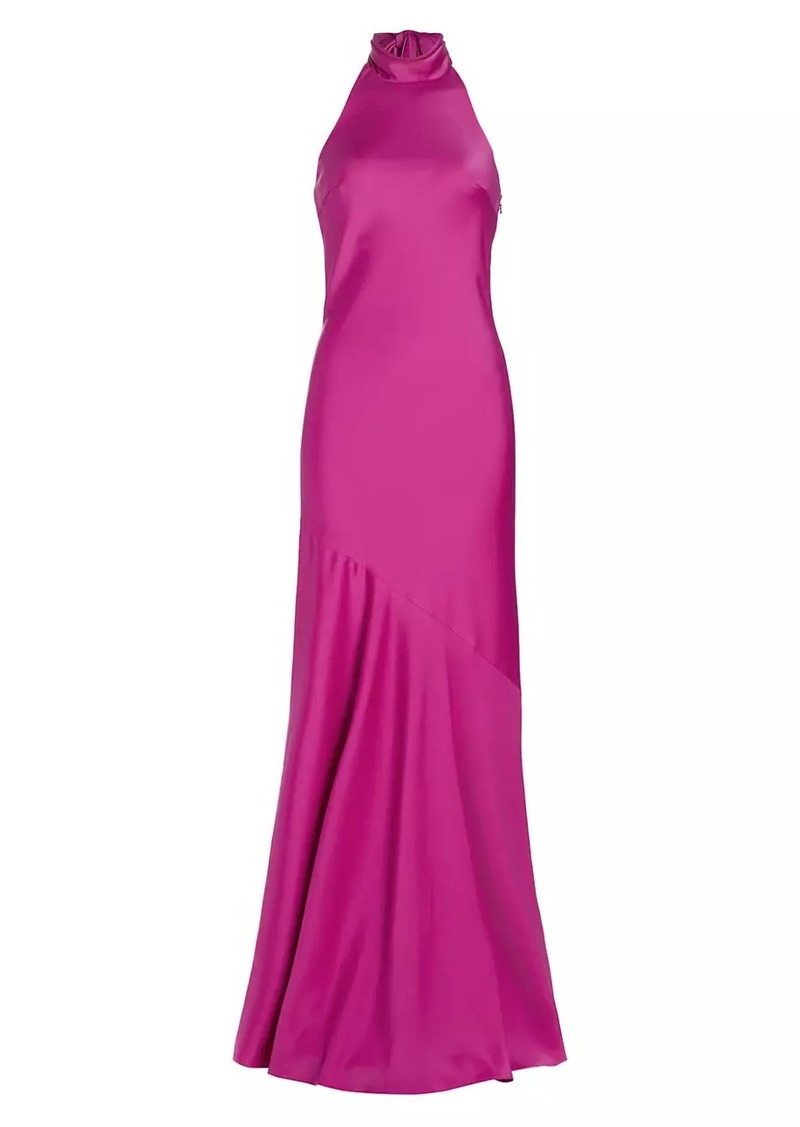 ML Monique Lhuillier Caroline Satin Halter Gown