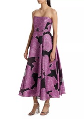 ML Monique Lhuillier Elle Strapless Floral Jacquard Maxi Dress