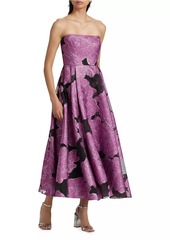 ML Monique Lhuillier Elle Strapless Floral Jacquard Maxi Dress