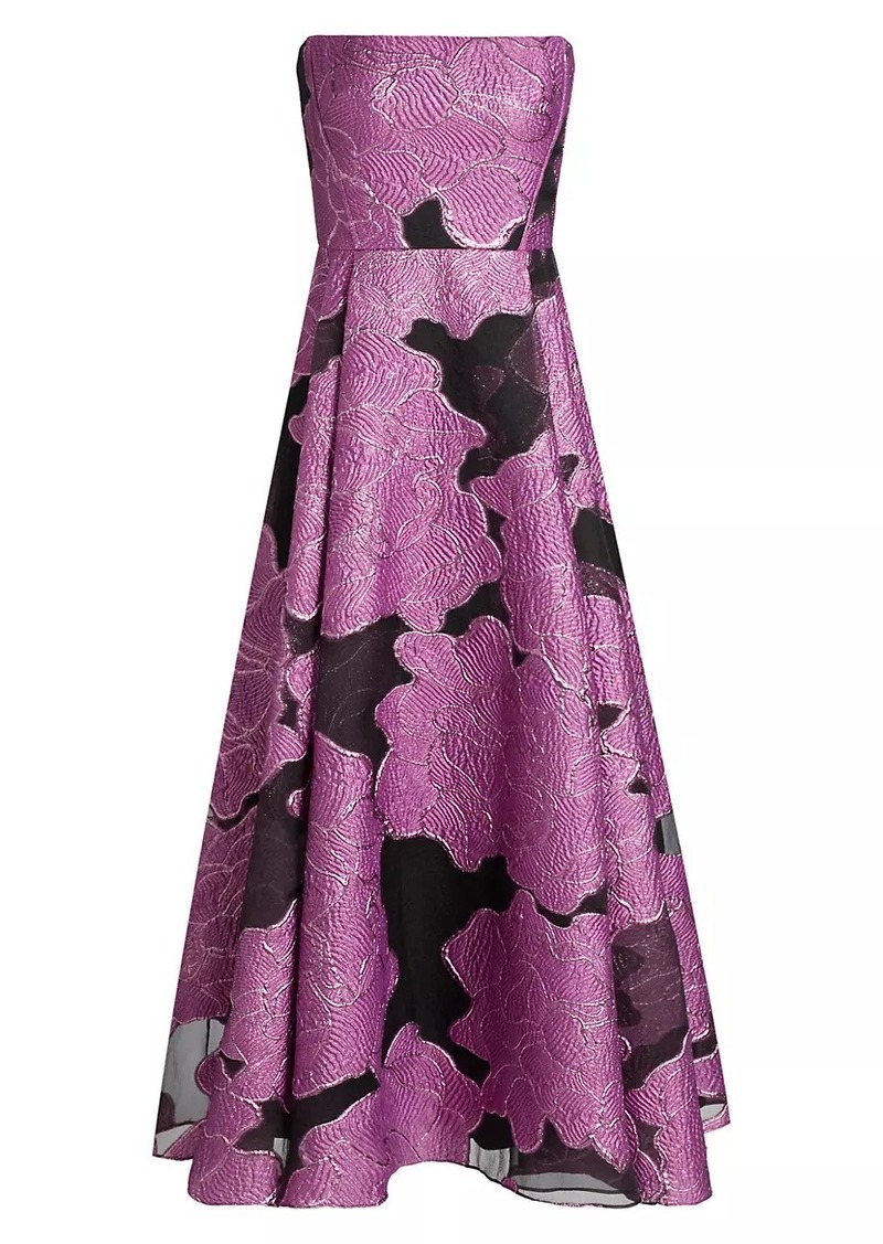 ML Monique Lhuillier Elle Strapless Floral Jacquard Maxi Dress