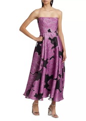 ML Monique Lhuillier Elle Strapless Floral Jacquard Maxi Dress