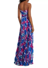 ML Monique Lhuillier Evelyn Satin Floral Pleated Gown