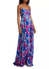 ML Monique Lhuillier Evelyn Satin Floral Pleated Gown