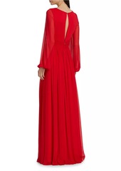 ML Monique Lhuillier Fiona Chiffon Long-Sleeve Gown