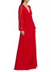 ML Monique Lhuillier Fiona Chiffon Long-Sleeve Gown