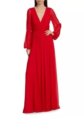 ML Monique Lhuillier Fiona Chiffon Long-Sleeve Gown