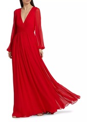 ML Monique Lhuillier Fiona Chiffon Long-Sleeve Gown