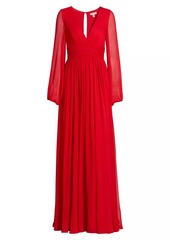 ML Monique Lhuillier Fiona Chiffon Long-Sleeve Gown