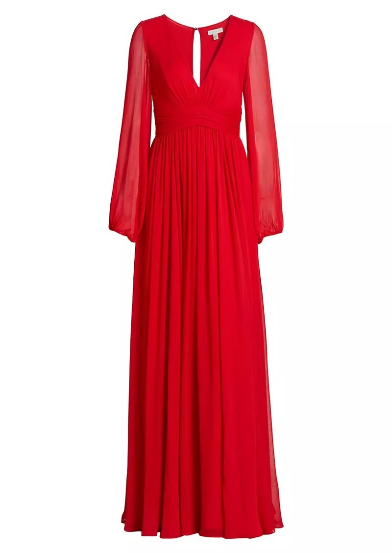 ML Monique Lhuillier Fiona Chiffon Long-Sleeve Gown