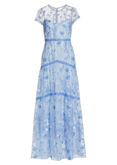 ML Monique Lhuillier Floral Embroidered Mesh Gown