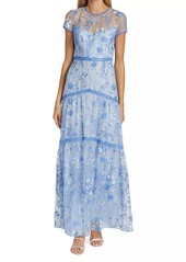 ML Monique Lhuillier Floral Embroidered Mesh Gown