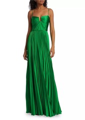 ML Monique Lhuillier Hammered Satin Charmeuse Pleated Gown