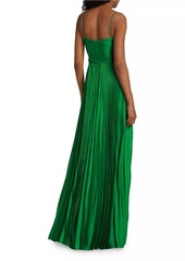 ML Monique Lhuillier Hammered Satin Charmeuse Pleated Gown