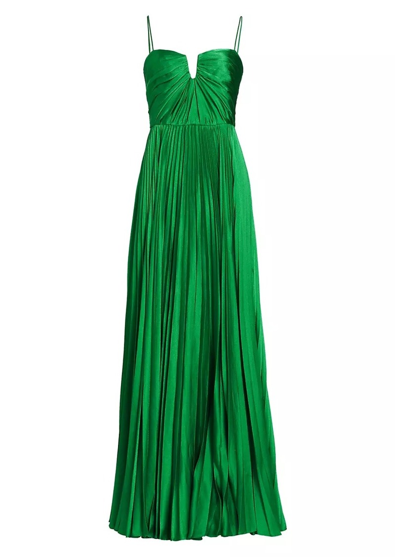 ML Monique Lhuillier Hammered Satin Charmeuse Pleated Gown