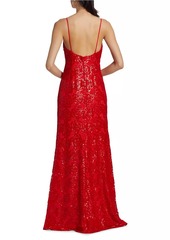 ML Monique Lhuillier Ila Floral Sequin-Lace Sleeveless Maxi Dress