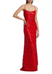 ML Monique Lhuillier Ila Floral Sequin-Lace Sleeveless Maxi Dress