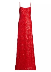 ML Monique Lhuillier Ila Floral Sequin-Lace Sleeveless Maxi Dress