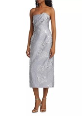 ML Monique Lhuillier Jacqueline Floral Jacquard Midi-Dress