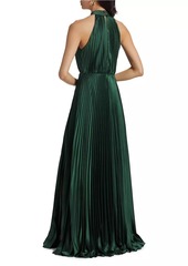 ML Monique Lhuillier Jacqueline Satin Pleated Halter Gown