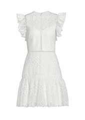 ML Monique Lhuillier Lace Cap-Sleeve Mini Dress