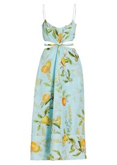 ML Monique Lhuillier Linen-Blend Cutout A-Line Midi-Dress