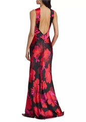 ML Monique Lhuillier Mallory Floral Satin Halterneck Gown