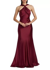 ML Monique Lhuillier Mallory Satin Halterneck Gown