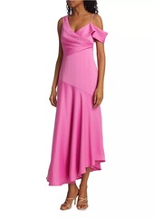 ML Monique Lhuillier Marin Satin Asymmetric Midi-Dress