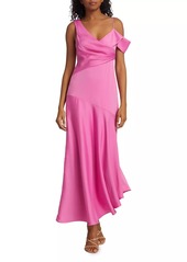 ML Monique Lhuillier Marin Satin Asymmetric Midi-Dress