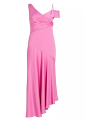 ML Monique Lhuillier Marin Satin Asymmetric Midi-Dress