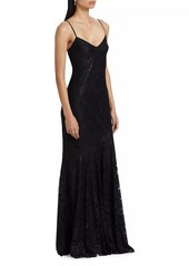 ML Monique Lhuillier Melina Lacquered Lace Gown