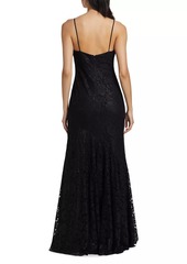 ML Monique Lhuillier Melina Lacquered Lace Gown