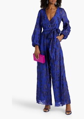 ML Monique Lhuillier - Metallic fil coupé silk-blend wide-leg jumpsuit - Blue - US 0