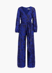 ML Monique Lhuillier - Metallic fil coupé silk-blend wide-leg jumpsuit - Blue - US 0