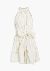 ML Monique Lhuillier - Bow-embellished metallic cloqué-jaquard mini dress - White - US 8